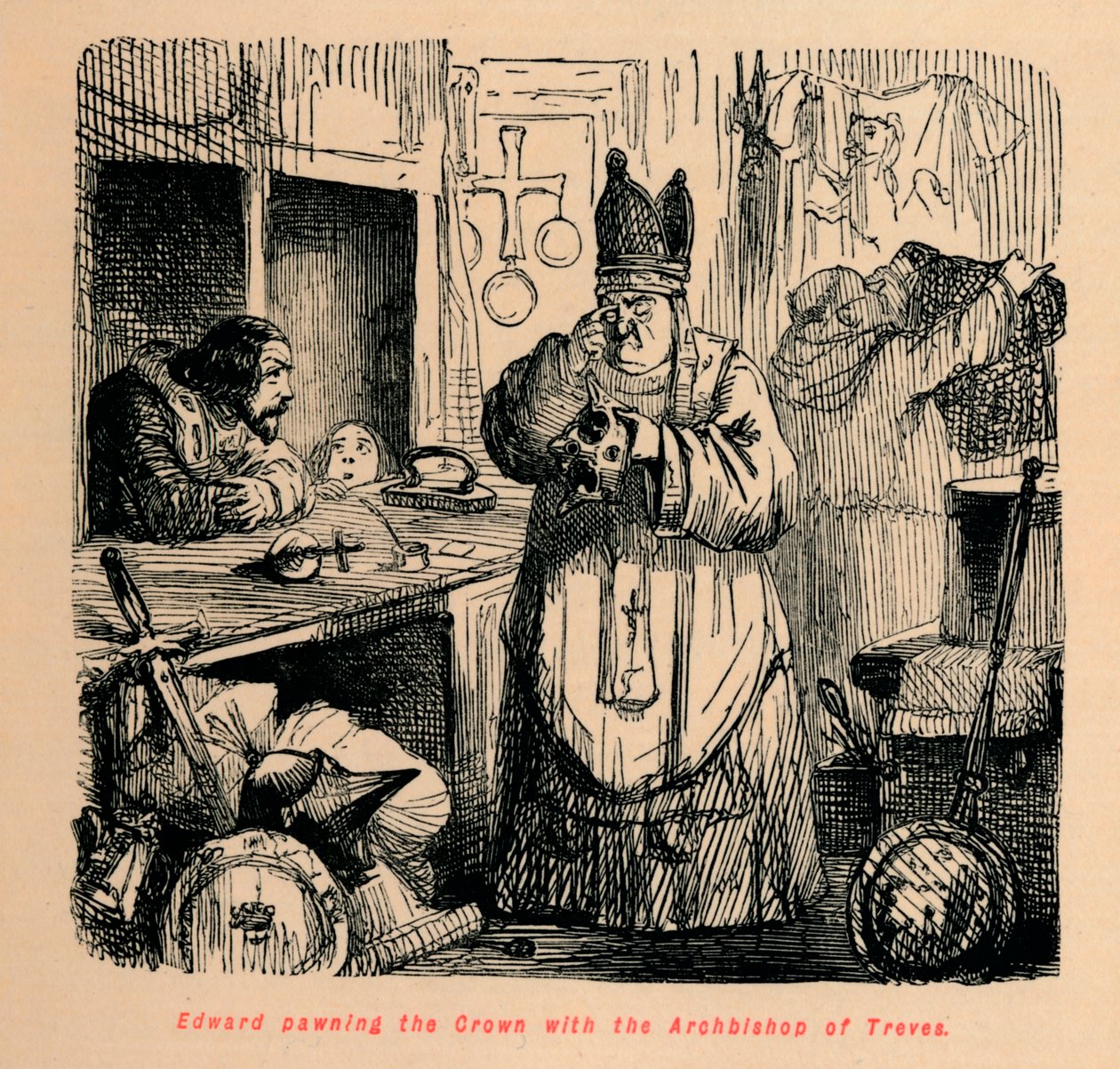 Edward penhorando a coroa com o arcebispo de Treves, c1860, c1860 de John Leech