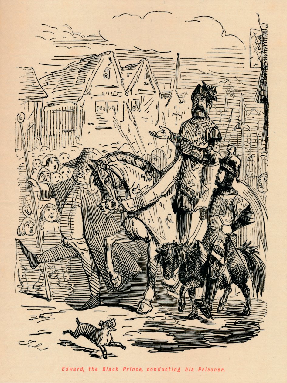Eduardo, o Príncipe Negro, conduzindo seu prisioneiro, c1860, c1860 de John Leech