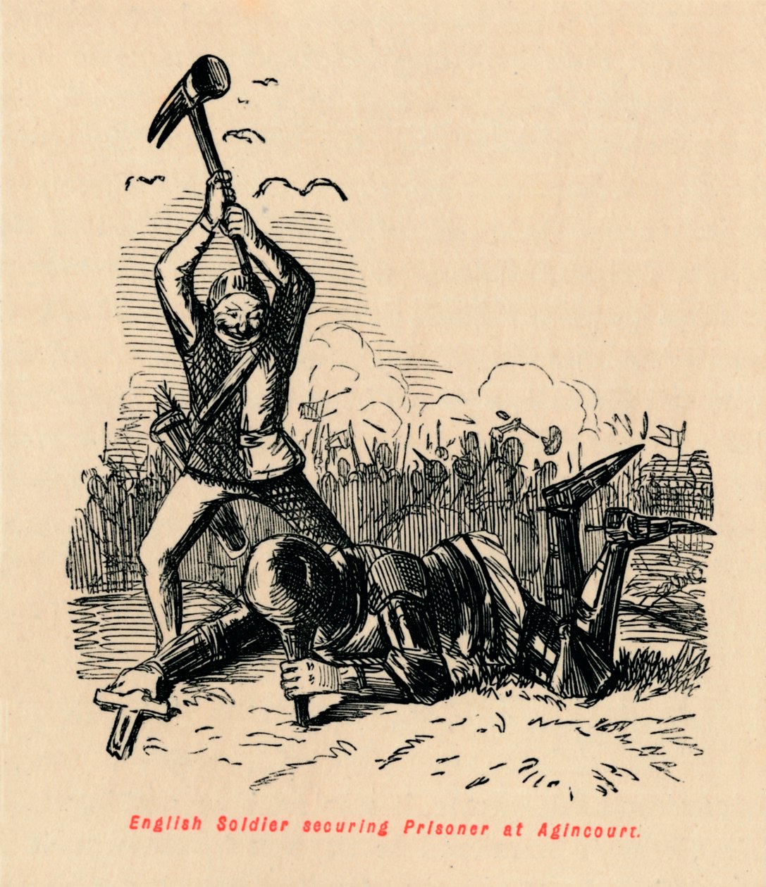 Soldado inglês que prende prisioneiro em Agincourt, c1860, c1860 de John Leech