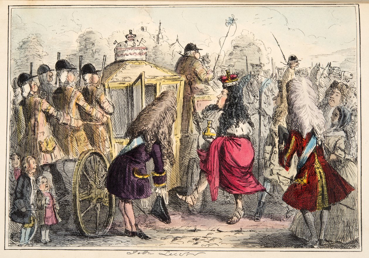 Georgey Porgey o Firstgoing para fora para um passeio em seu estado Coachy Pachy, da história cómica de Inglaterra, bar. 1864 (gravura colorida à mão) de John Leech