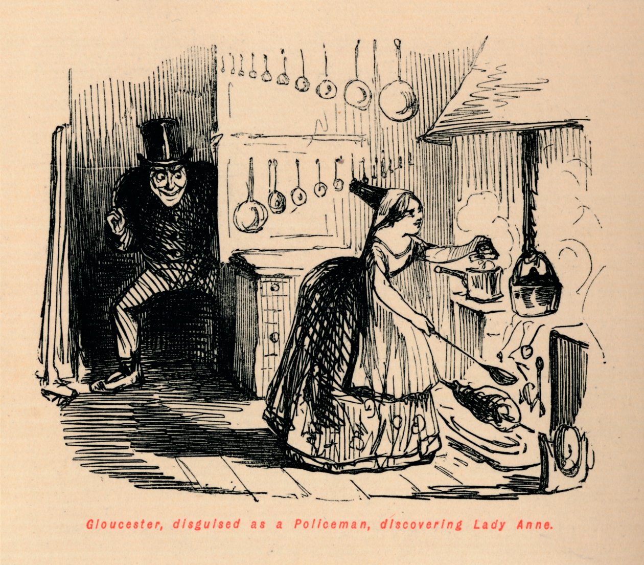 Gloucester, disfarçado de policial, descobrindo Lady Anne, de John Leech