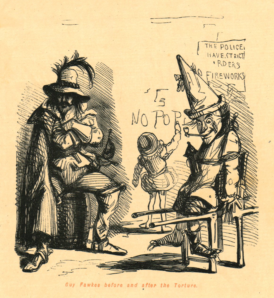 Guy Fawkes antes e depois da Tortura, 1897. de John Leech