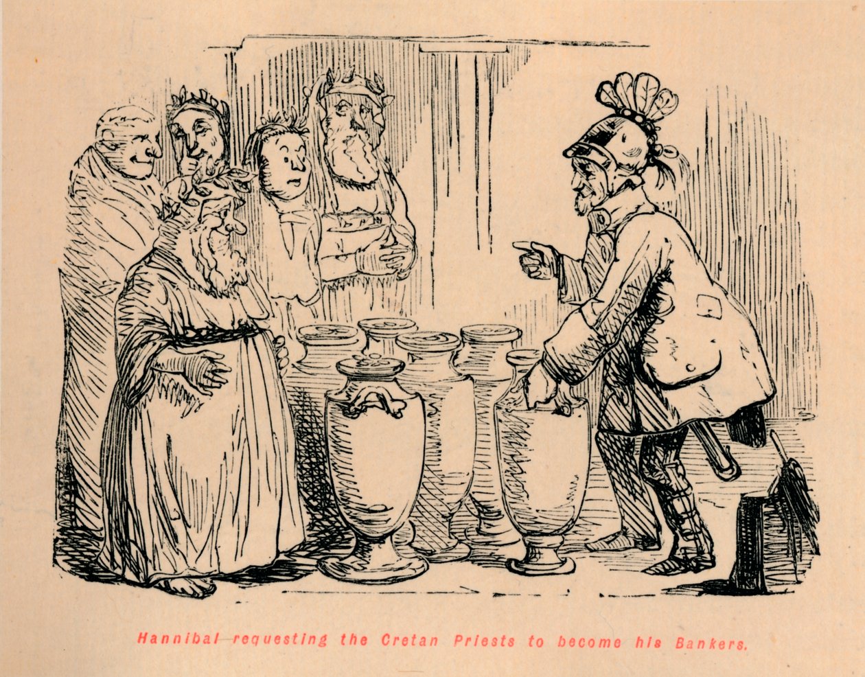 Aníbal solicitando aos sacerdotes de Creta que se tornassem seus banqueiros, 1852 de John Leech