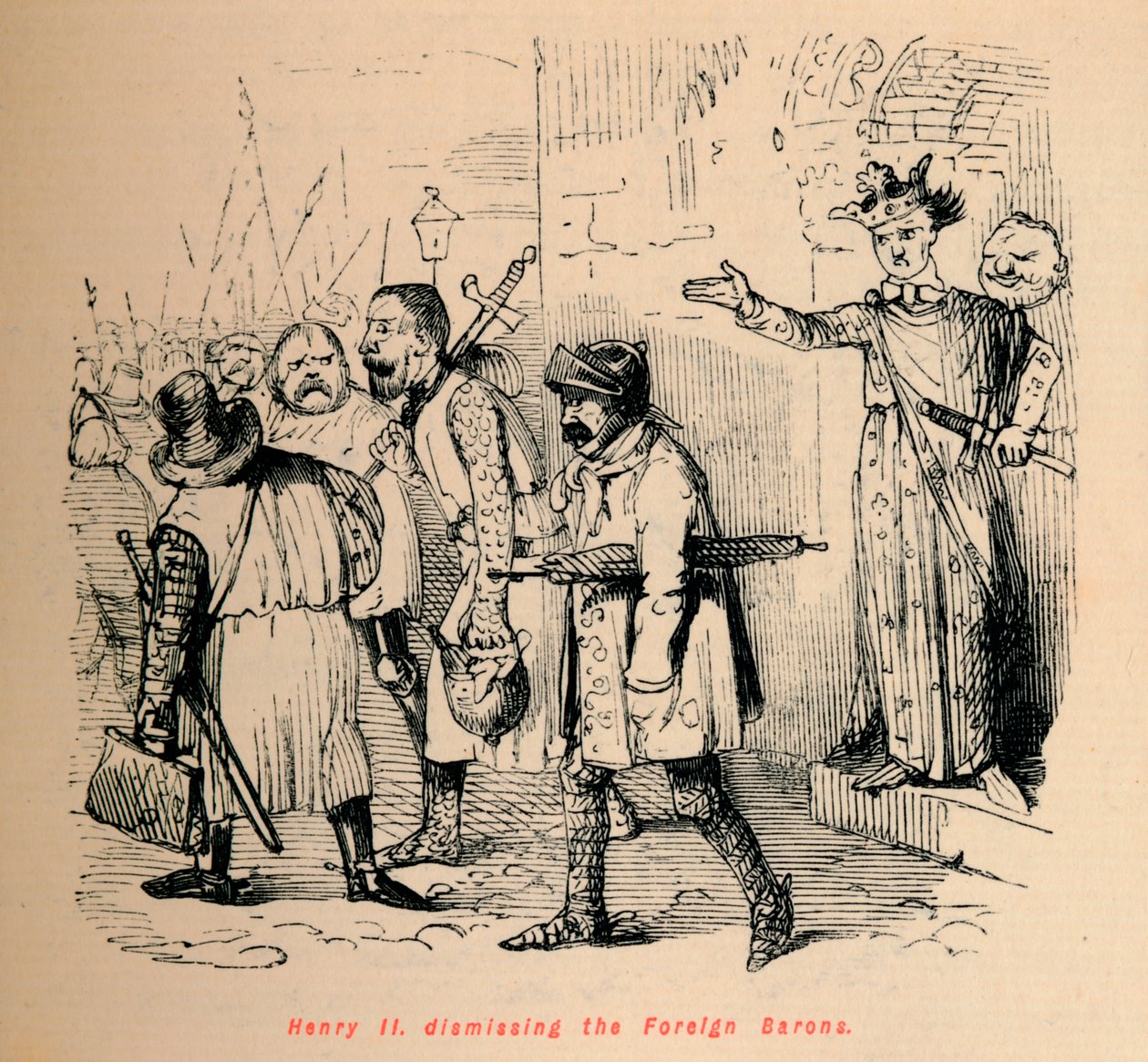 Henrique II. demitindo os barões estrangeiros, c1860, c1860 de John Leech