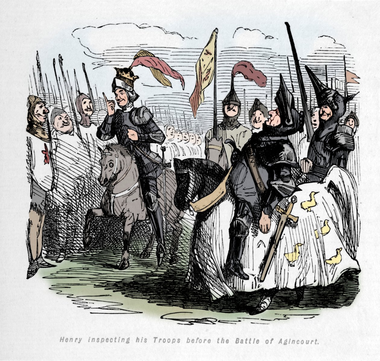 Henry inspecionando suas tropas antes da batalha de Agincourt, c1860, c1860 de John Leech