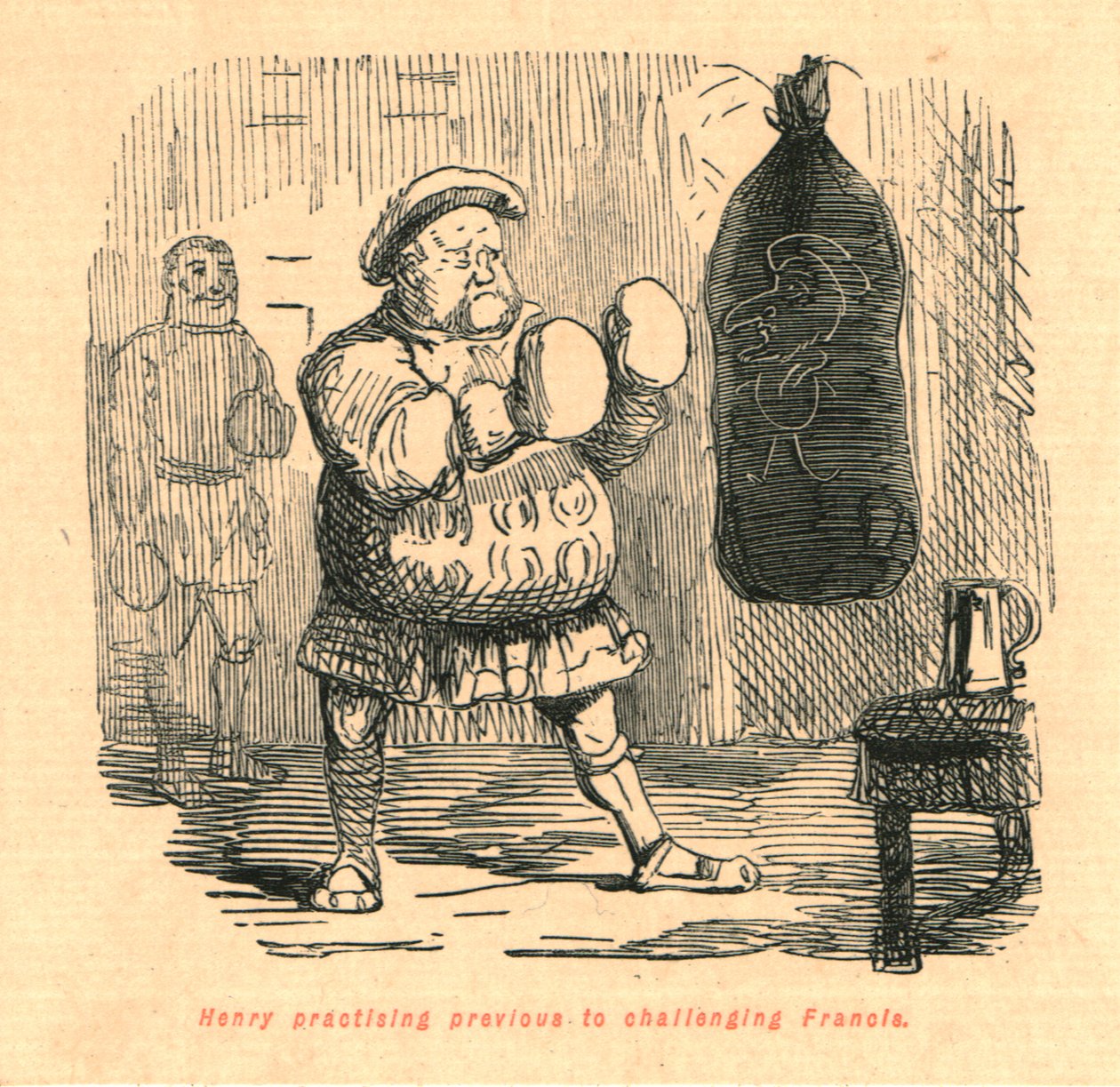 Henry praticando antes de desafiar Francis, 1897. de John Leech