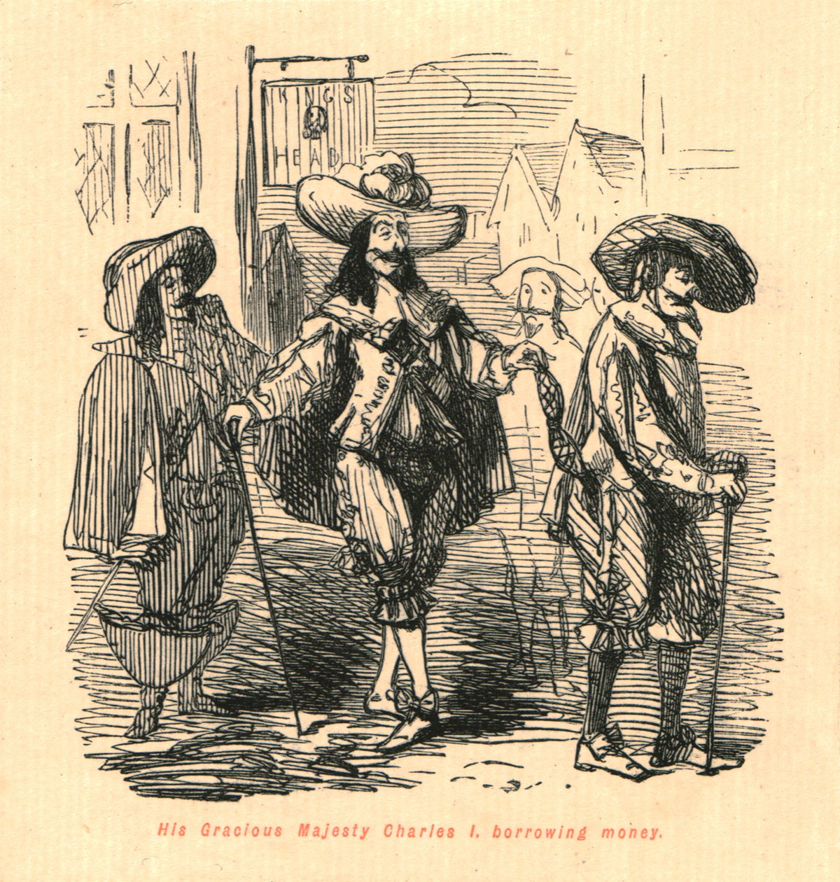 Sua Graciosa Majestade Carlos I, emprestando dinheiro, 1897. de John Leech