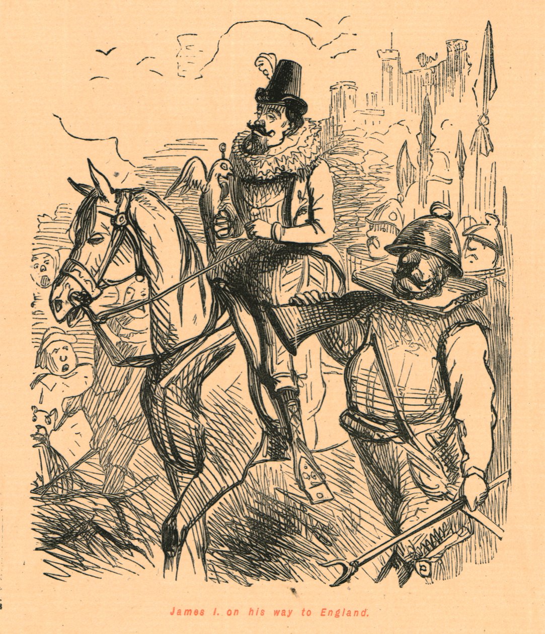 James I a caminho da Inglaterra, 1897. de John Leech