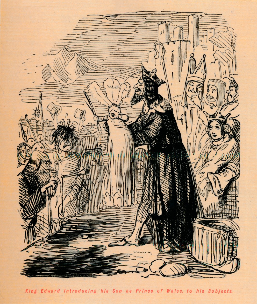Rei Edward apresentando seu Filho como príncipe de Gales a seus súditos, c1860, c1860 de John Leech