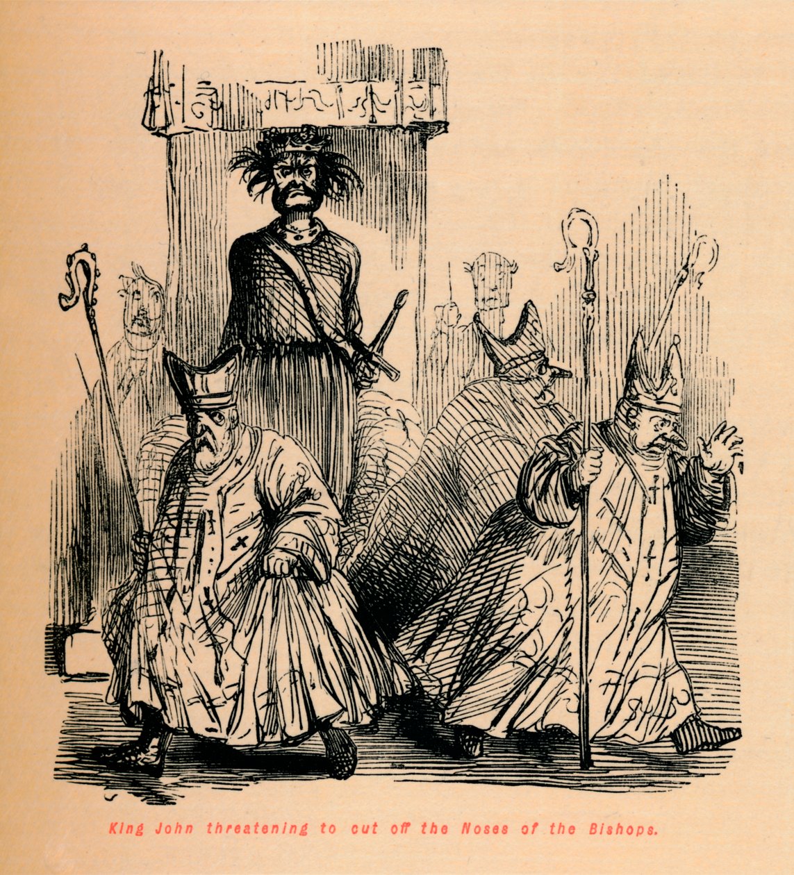 Rei João ameaça cortar os narizes dos bispos, c1860, c1860 de John Leech