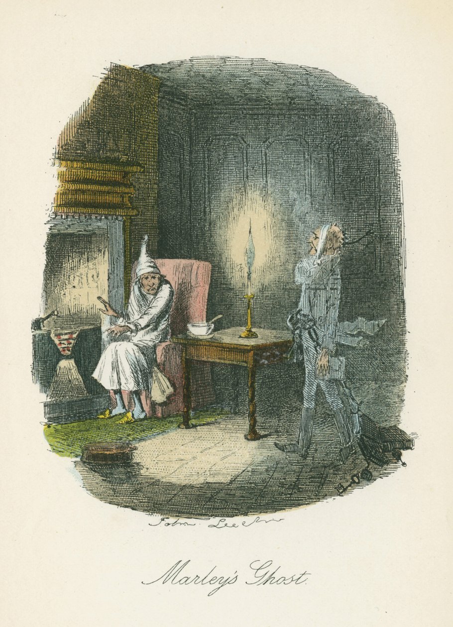 O fantasma de Marley aparece a Scrooge. Ilustração de John Leech (1817-64) para Charles Dickens A Christmas Carol, Londres 1843-1844. de John Leech