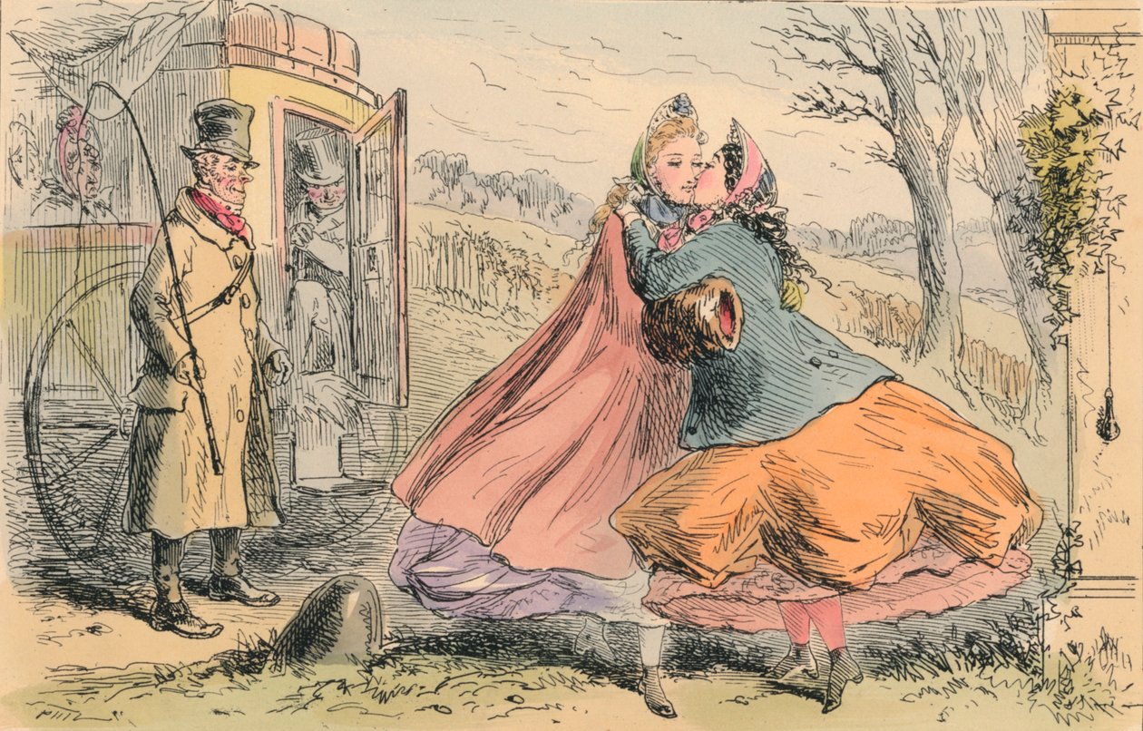Chegada da senhorita Shannons a Baldon Hall, 1855. de John Leech