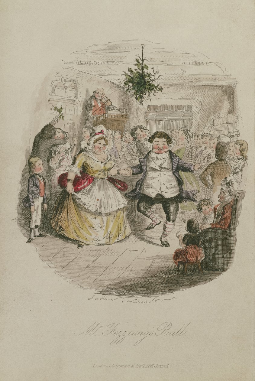 Mr Fezzywigs Ball, ilustração de A Christmas Carol de Charles Dickens (1812-1870), pub.1843 (gravura colorida à mão) de John Leech