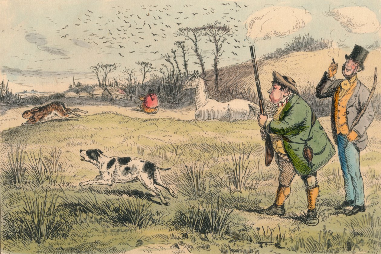 Sr. Jogglebury Crowdey com seu cachorro e sua arma, c1860s. de John Leech