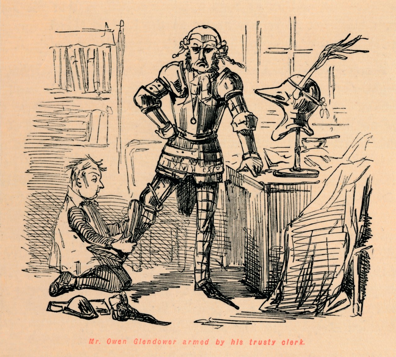 Sr. Owen Glendower armado por seu fiel funcionário, c1860, c1860 de John Leech