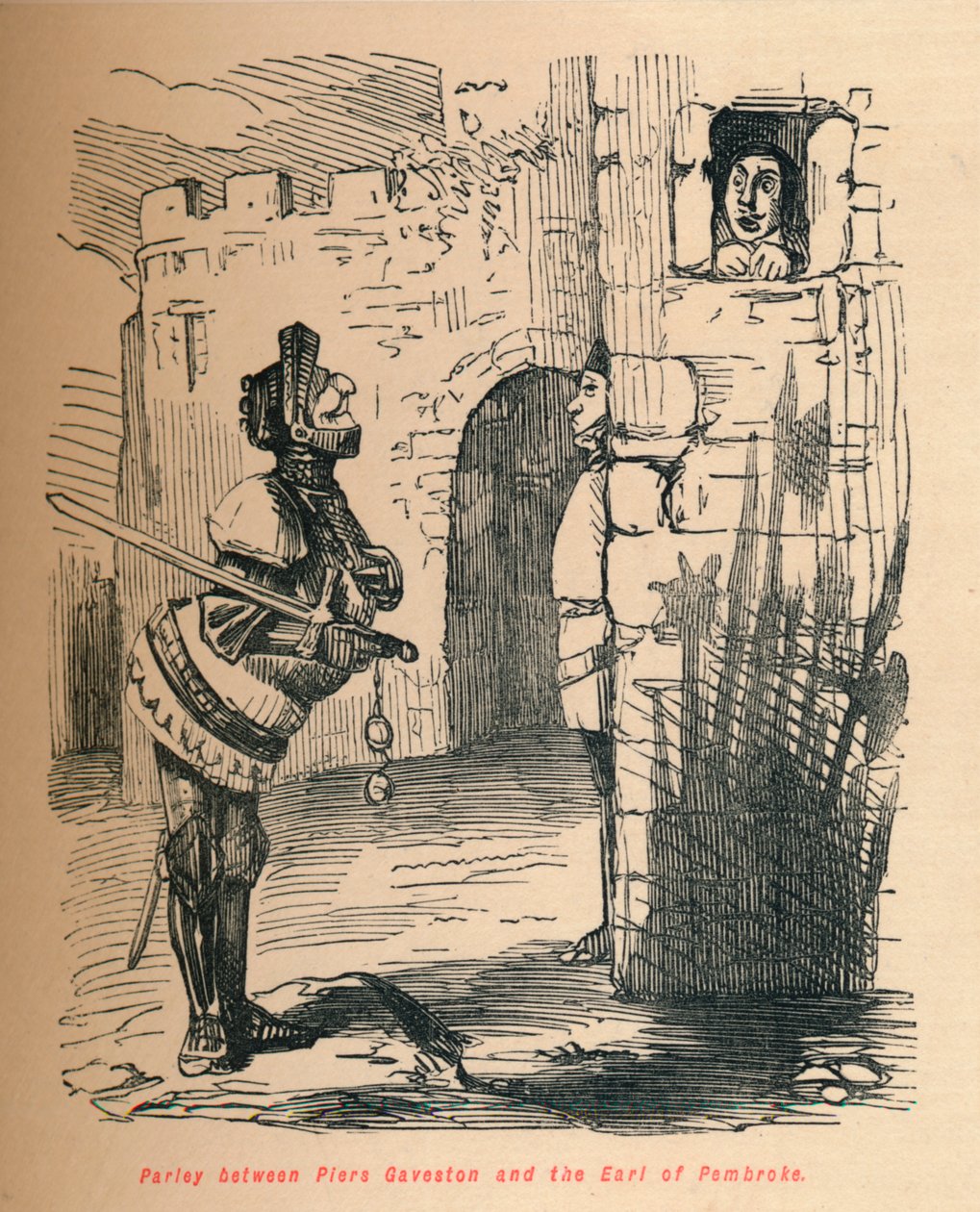 Parley entre Piers Gaveston e o Conde de Pembroke., C1860, c1860 de John Leech