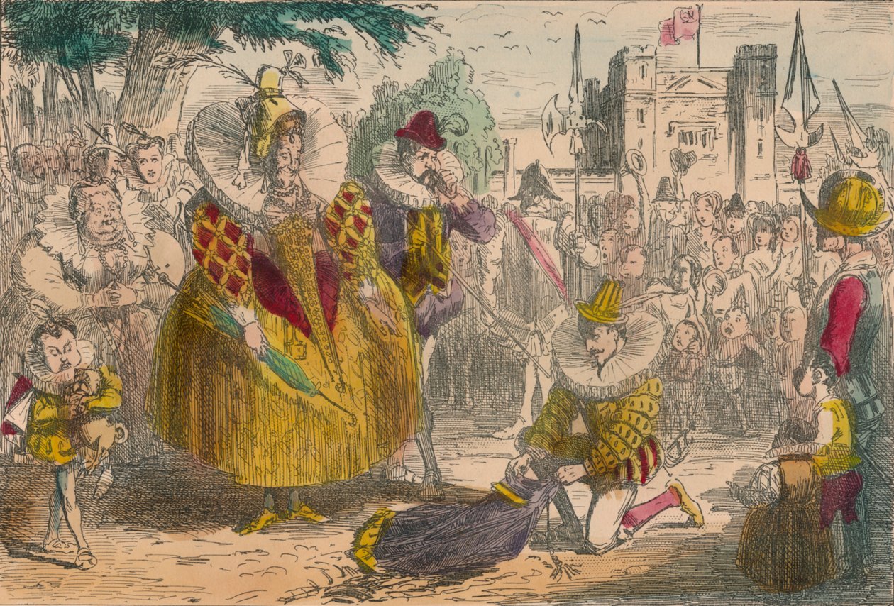 Rainha Elizabeth e Sir Walter Raleigh, 1850 de John Leech