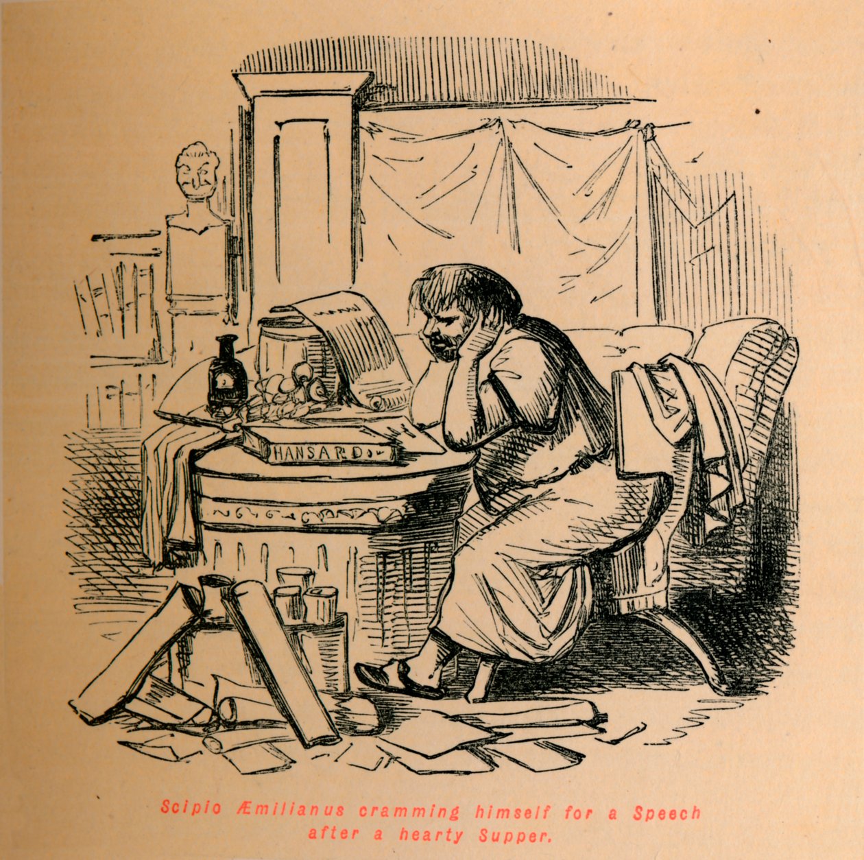 Scipio Aemilianus fazendo um discurso depois de uma ceia saudável, 1852 de John Leech