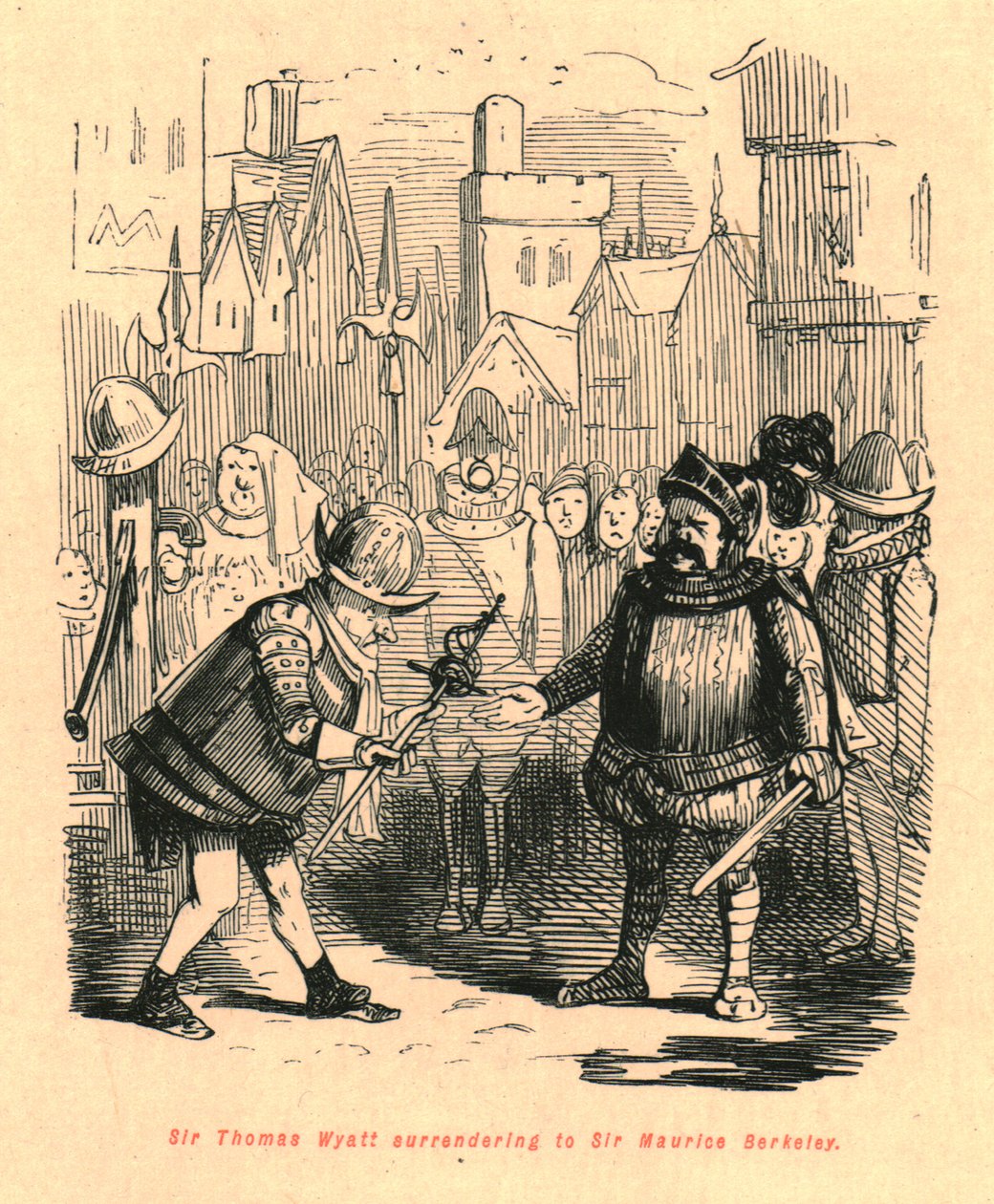 Sir Thomas Wyatt se rendendo a Sir Maurice Berkeley, 1897. de John Leech
