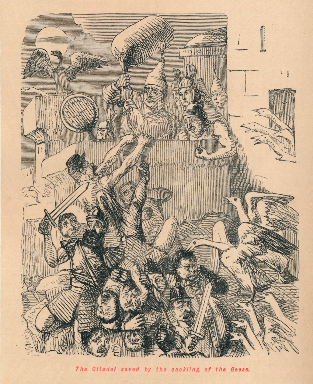 A Cidadela salva pelo cacarejo dos gansos, 1852 de John Leech