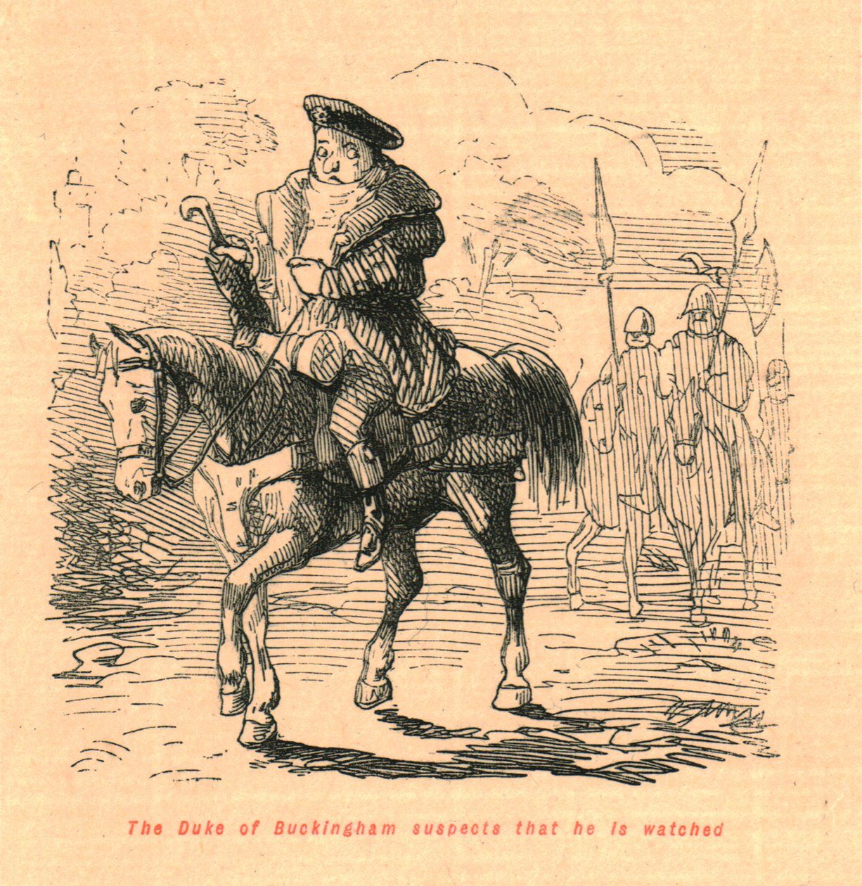 O duque de Buckingham suspeita que ele é vigiado em 1897. de John Leech
