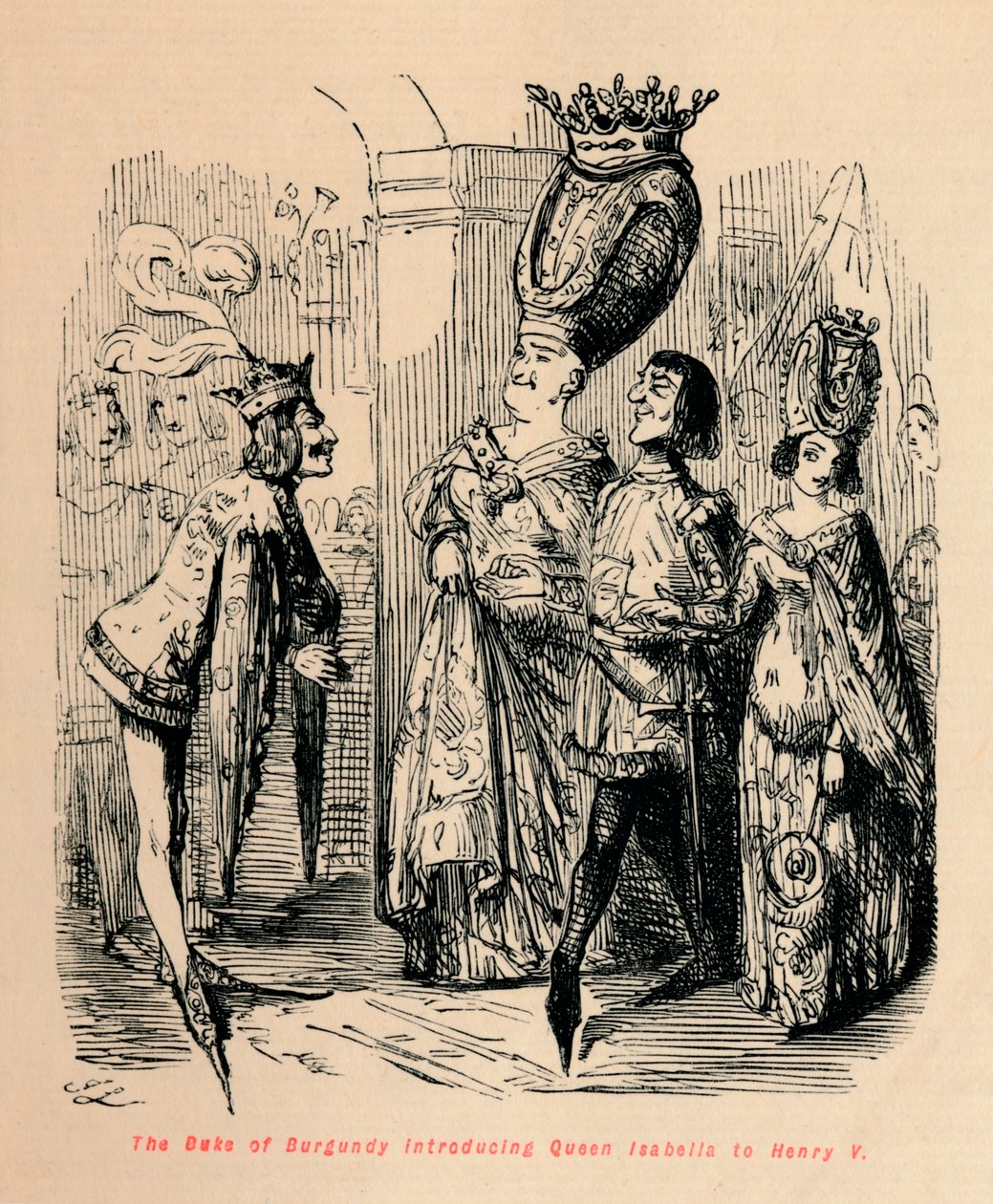 O duque de Borgonha apresenta a rainha Isabel a Henrique V, c1860, c1860 de John Leech