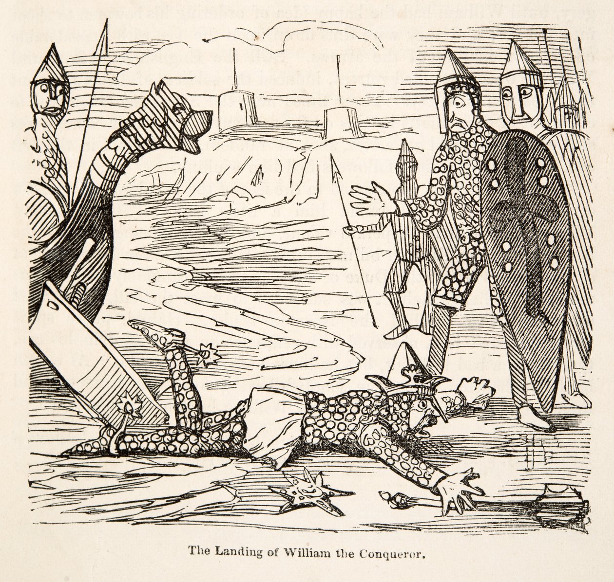 The Landing of William the Conqueror, de The Comic History of England, pub. 1864 (xilogravura) de John Leech