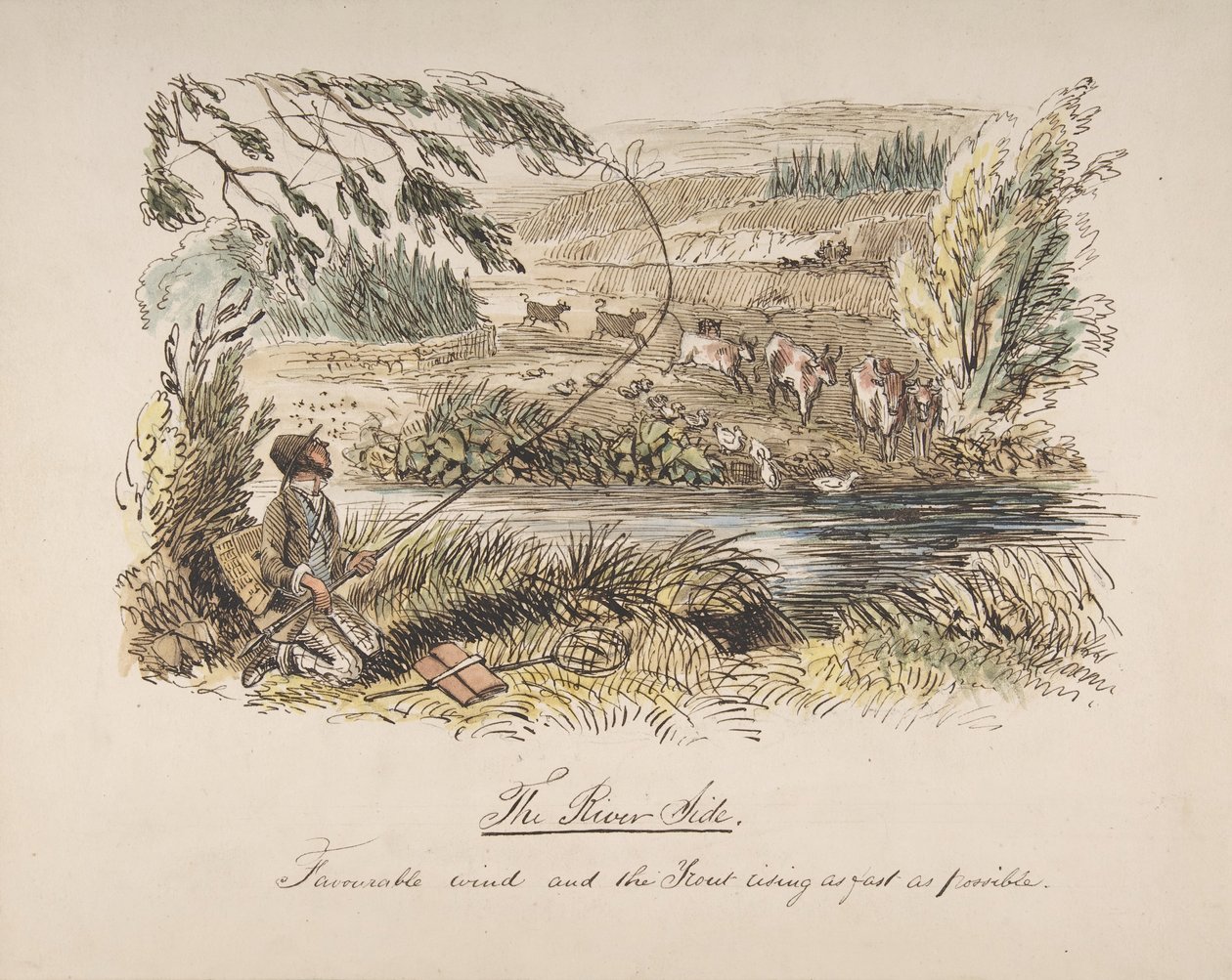 The Riverside, Favourable Wind and the Trout Rising as Fast as Possible, 1830-64. de John Leech