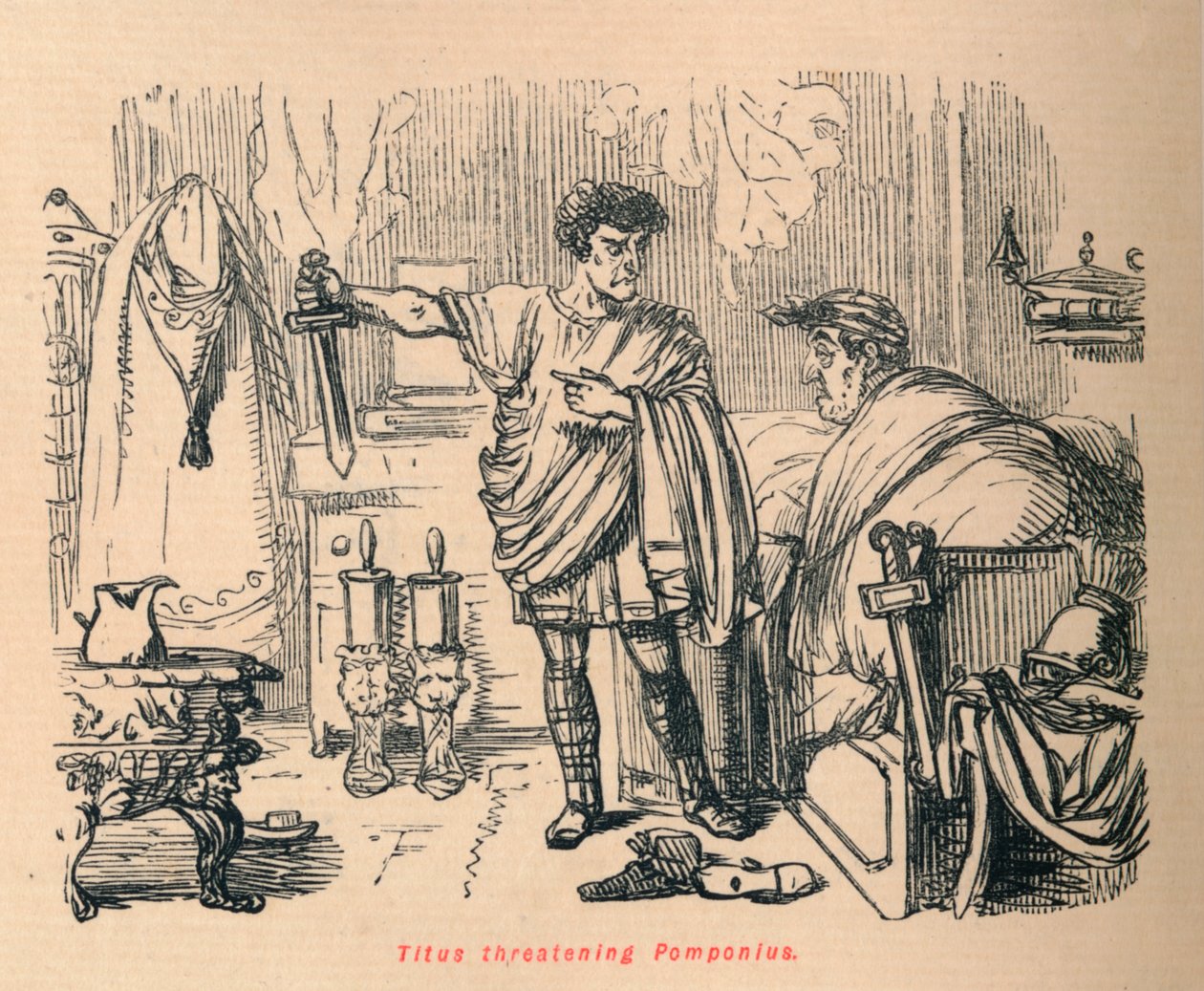 Tito ameaçando Pomponins de 1852 de John Leech