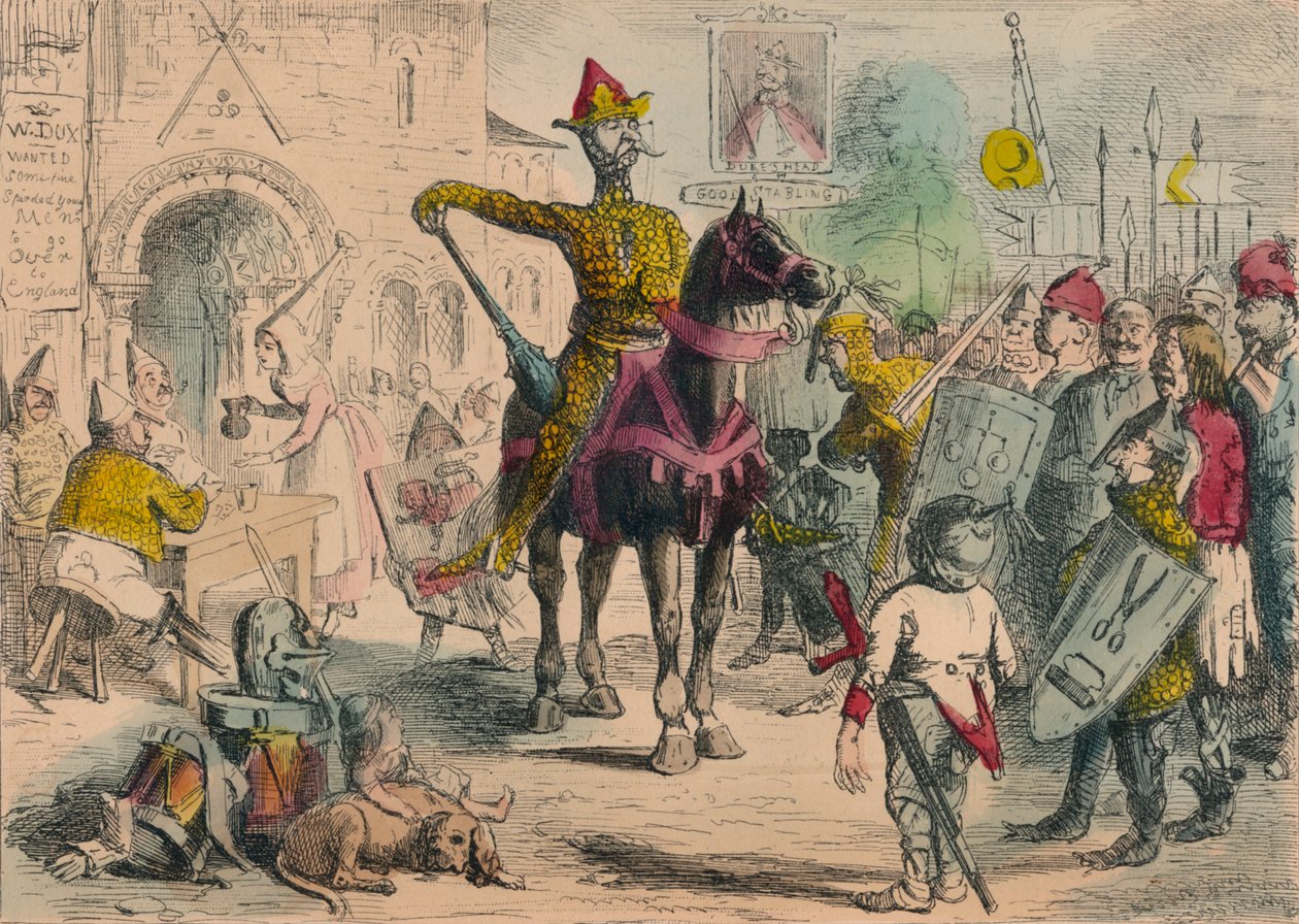 William inspecionando os voluntários antes da invasão da Inglaterra, 1850 de John Leech