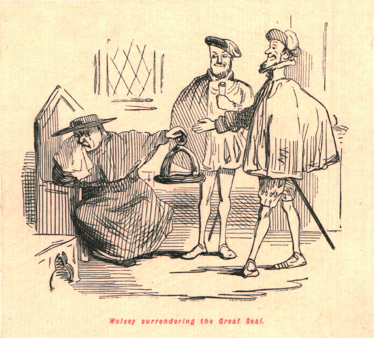 Wolsey rendendo o Grande Selo, 1897. de John Leech