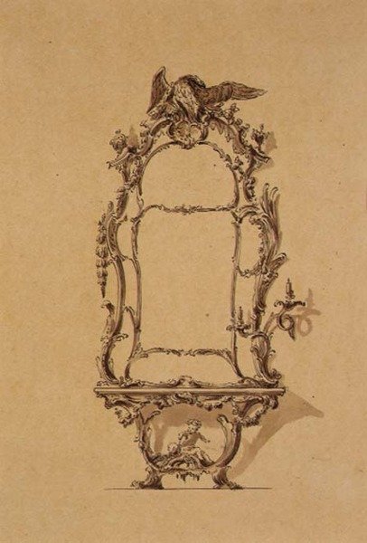 Design para uma Mesa de Consola (caneta e lavagem de tinta) de John Linnell