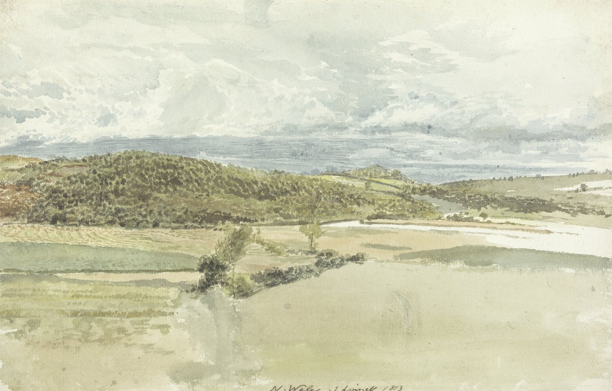 Paisagem em North Wales, 1813 (wc sobre grafite no papel) de John Linnell