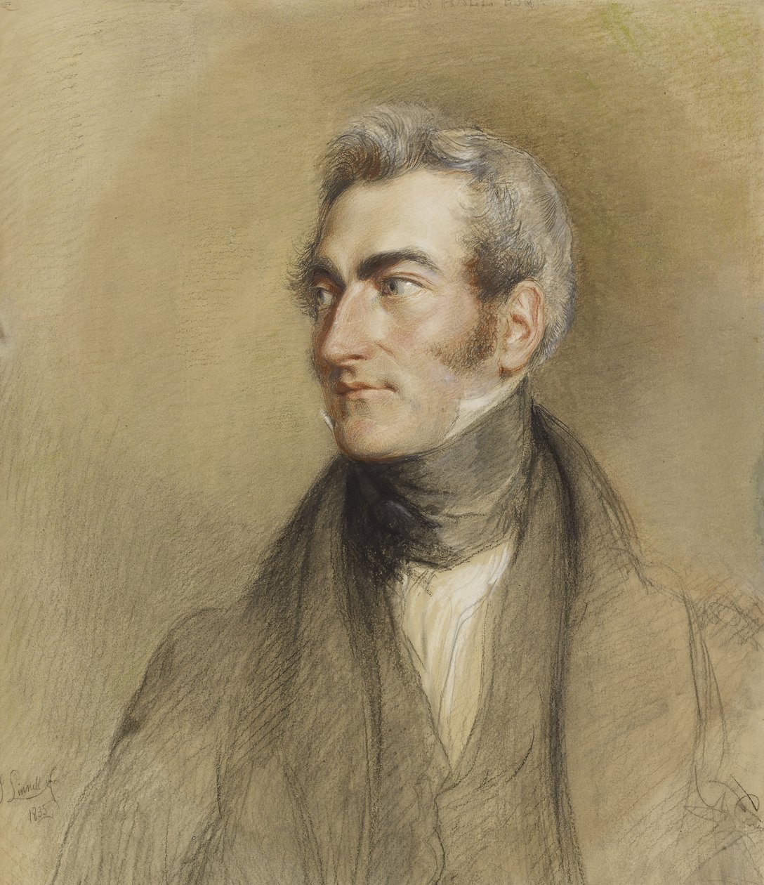 Retrato de Chambers Hall, 1835 (giz preto e vermelho) de John Linnell
