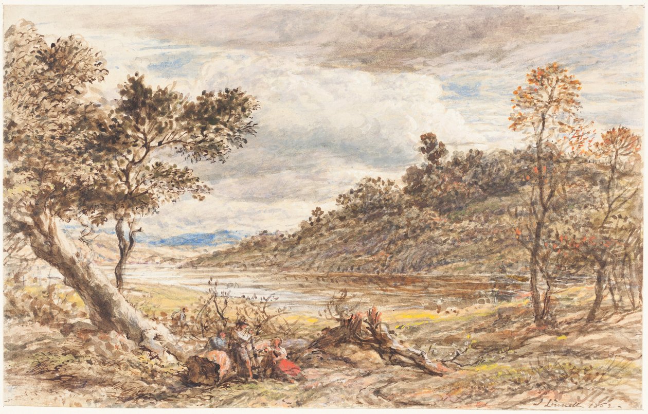 Viajantes a descansar junto a uma árvore caída de John Linnell