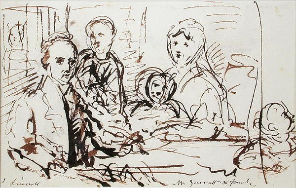 William Albin Garratt e Família, c.1830 (caneta e tinta sobre papel) de John Linnell