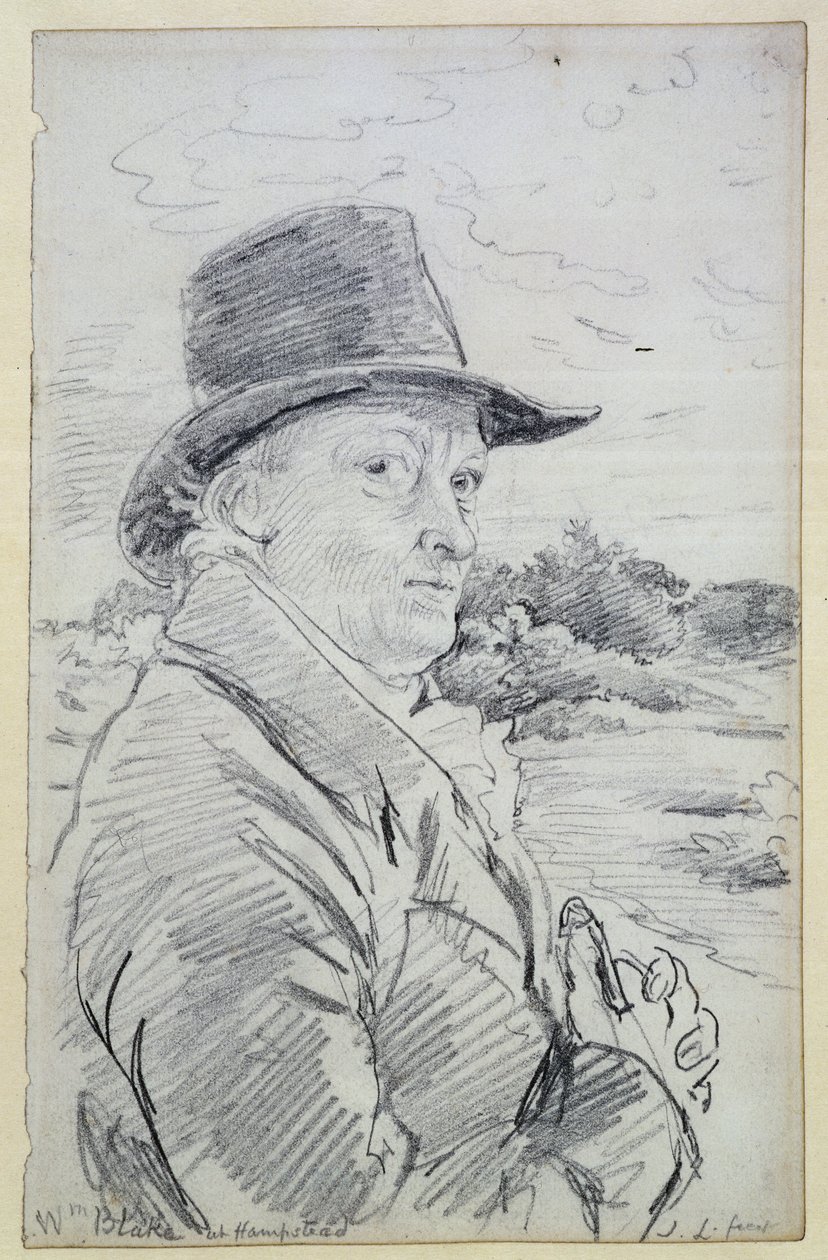 William Blake usando um chapéu, (inscrição: Wm Blake em Hampstead) c.1825 (lápis) de John Linnell