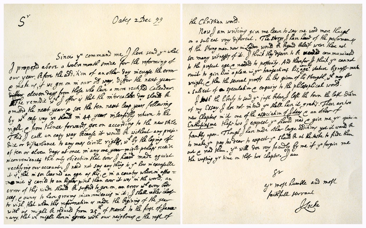 Carta de John Locke a Hans Sloane, 2 de dezembro de 1699. de John Locke
