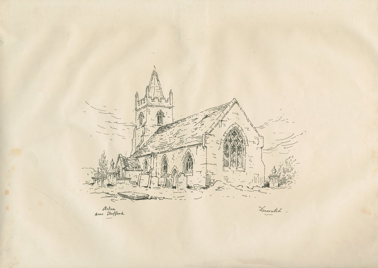 Igreja de Acton Trussell: litografia com caneta e tinta, séc. de John Louis Petit