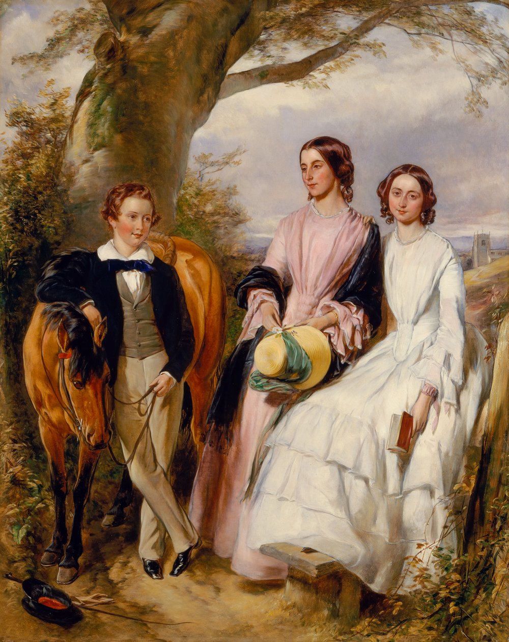 Retrato de Grupo de Duas Mulheres, um Rapaz e o seu Pónei (óleo sobre tela) de John Lucas