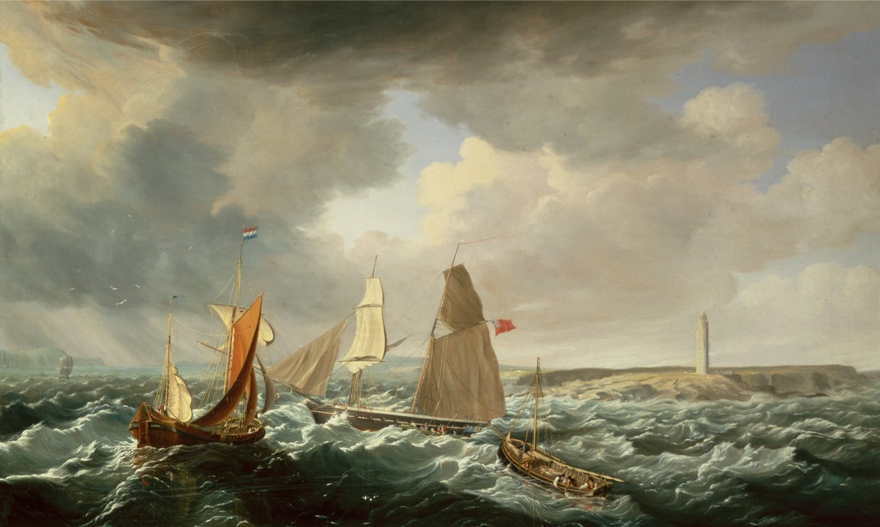 Um Brigantine, um Galiote Holandês e Navios de Pesca (óleo sobre tela)) de John Lynn
