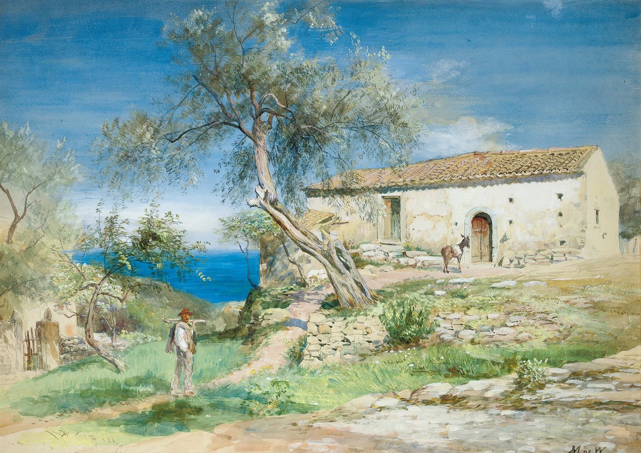 Uma villa em Taormina, Sicília de John MacWhirter