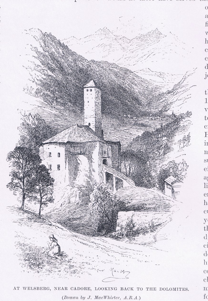 Em Welsberg, perto de Cadore, olhando para as Dolomitas, de The Magazine of Art 1893, Cassell and Company de John MacWhirter