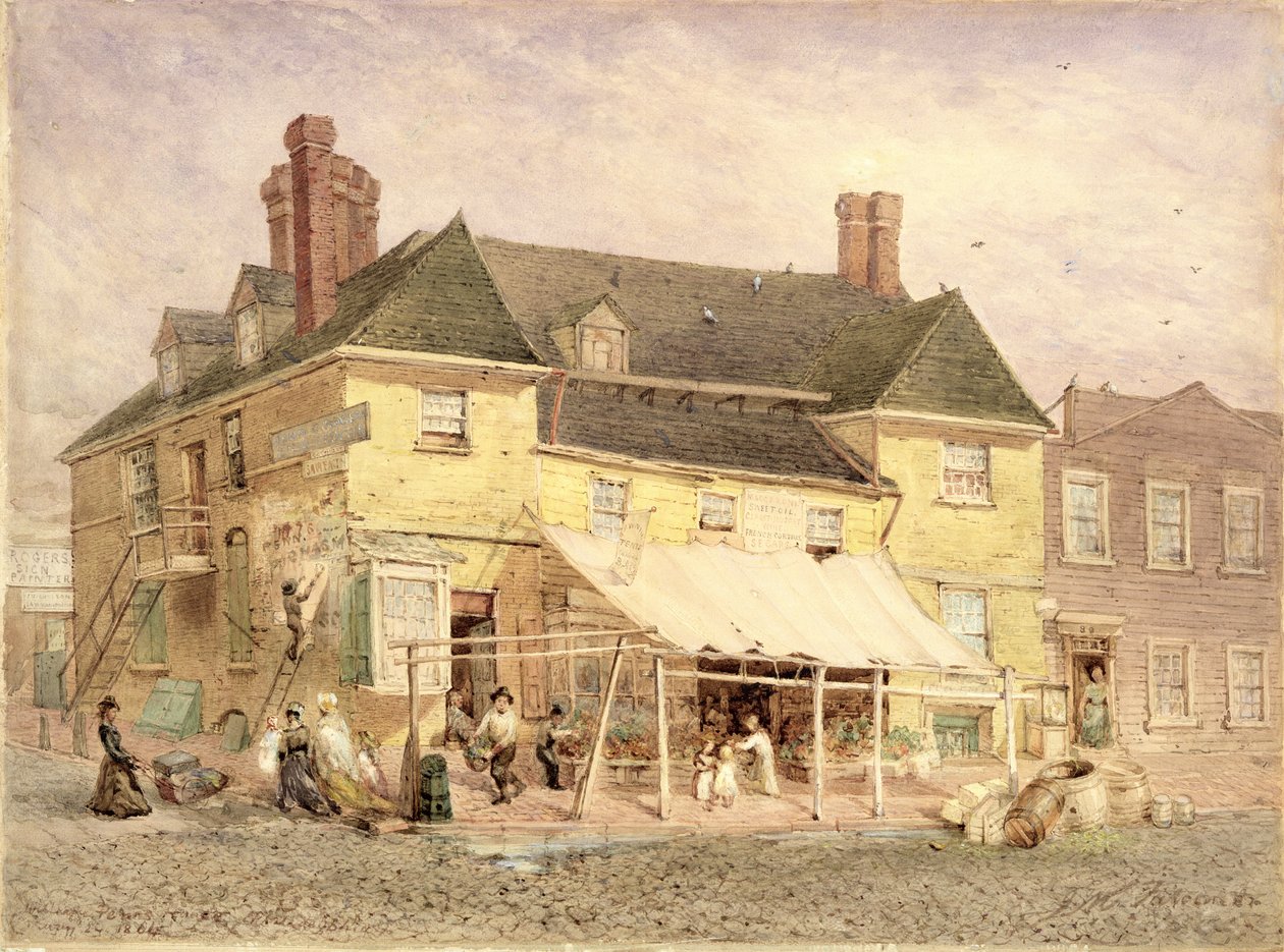 Mansão William Penns, South Second Street, Filadélfia, 1864 (guache sobre papel montado em aglomerado) de John Mackie Falconer
