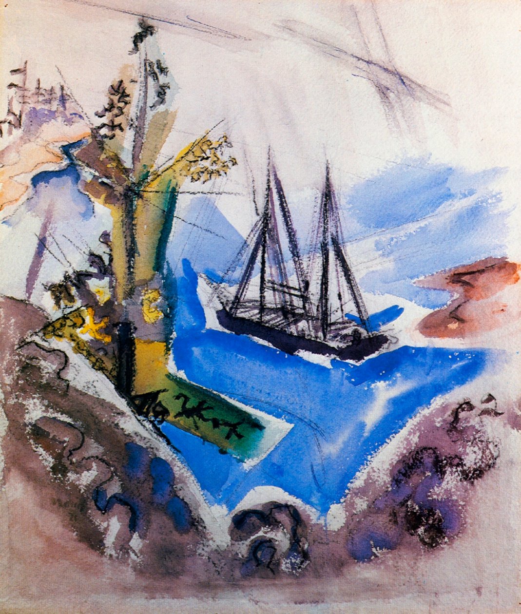 Uma escuna e uma árvore de John Marin