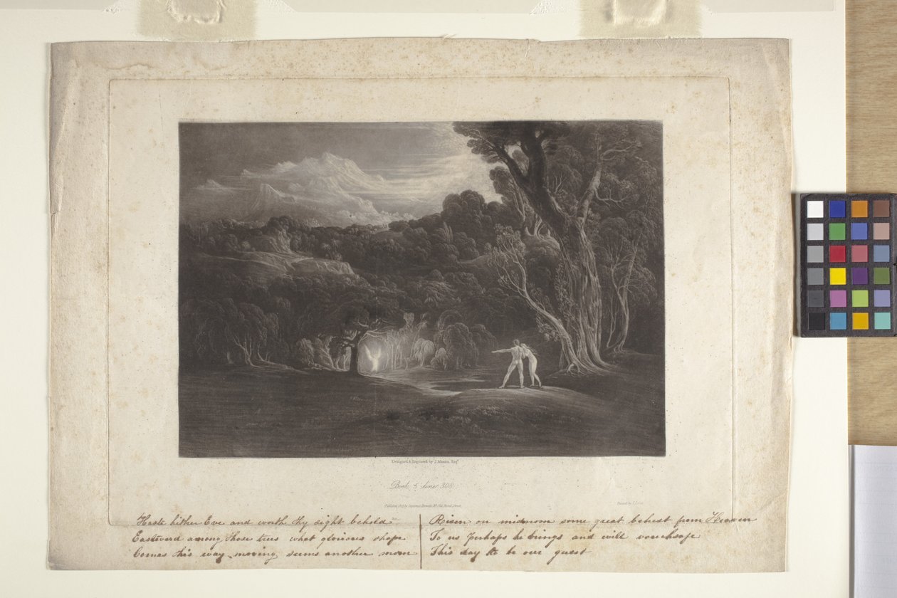Paraíso - A aproximação do Arcanjo Rafael (mezzotint) de John Marin