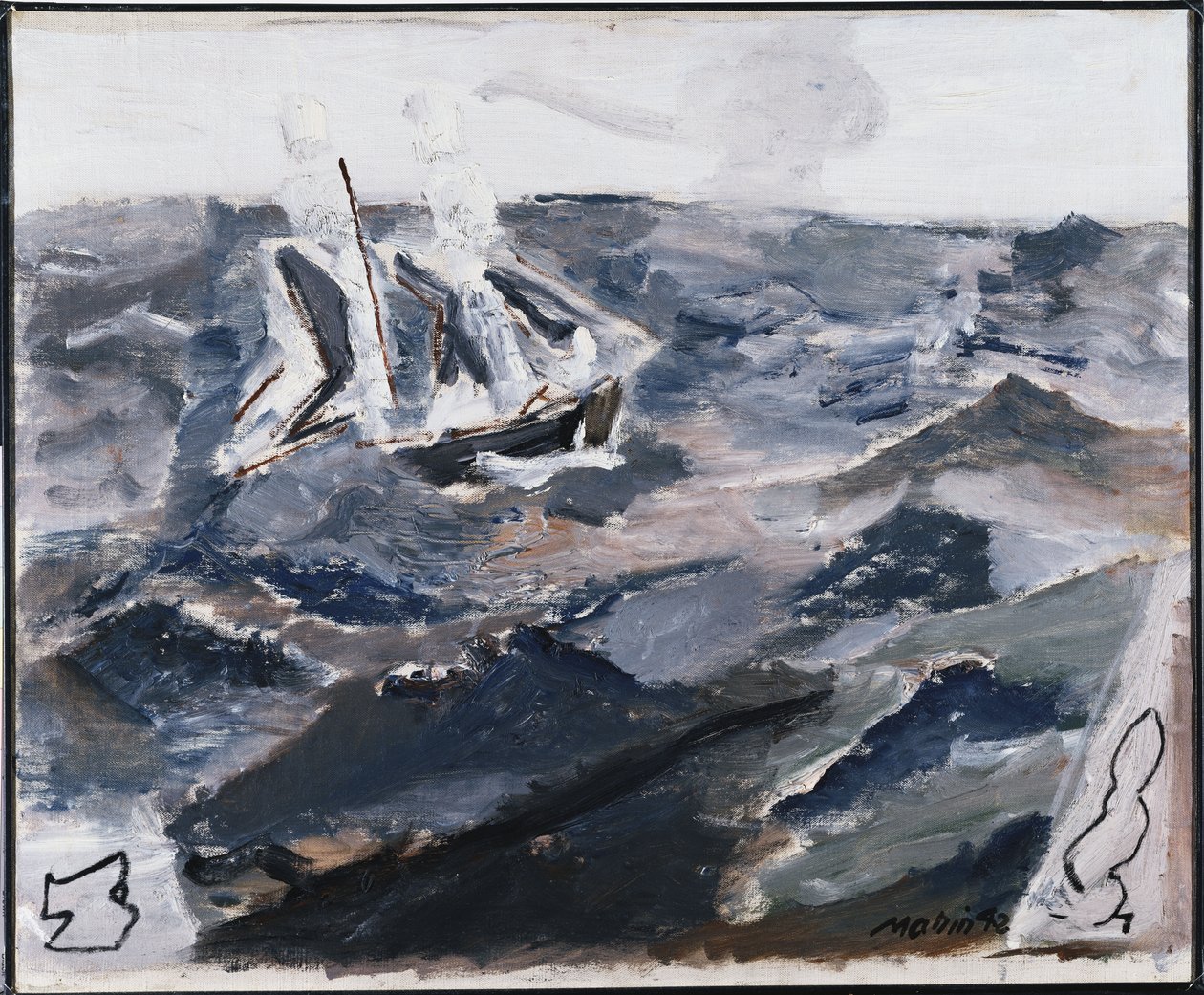 Mar e barco (óleo sobre tela) de John Marin