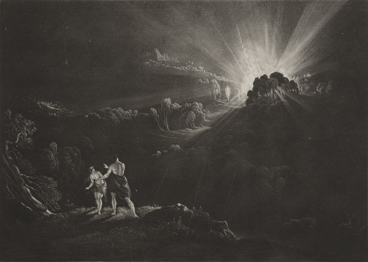 Abordagem do Arcanjo Miguel, c.1827 (mezzotint) de John Martin