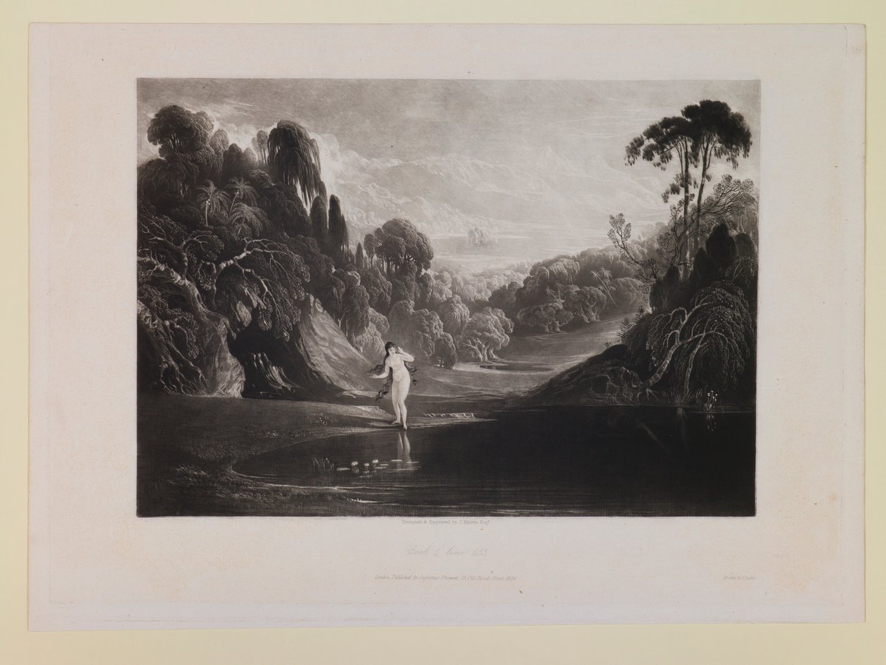 Eva junto à fonte (Livro 4, verso 453), de «Paraíso Perdido» de John Martin