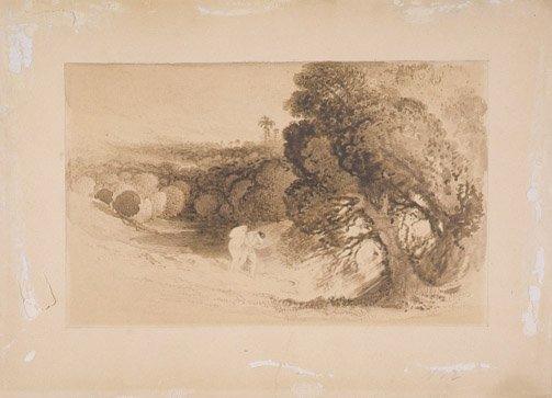 Expulsão do Éden (lavagem marrom no papel colocada no cartão) de John Martin